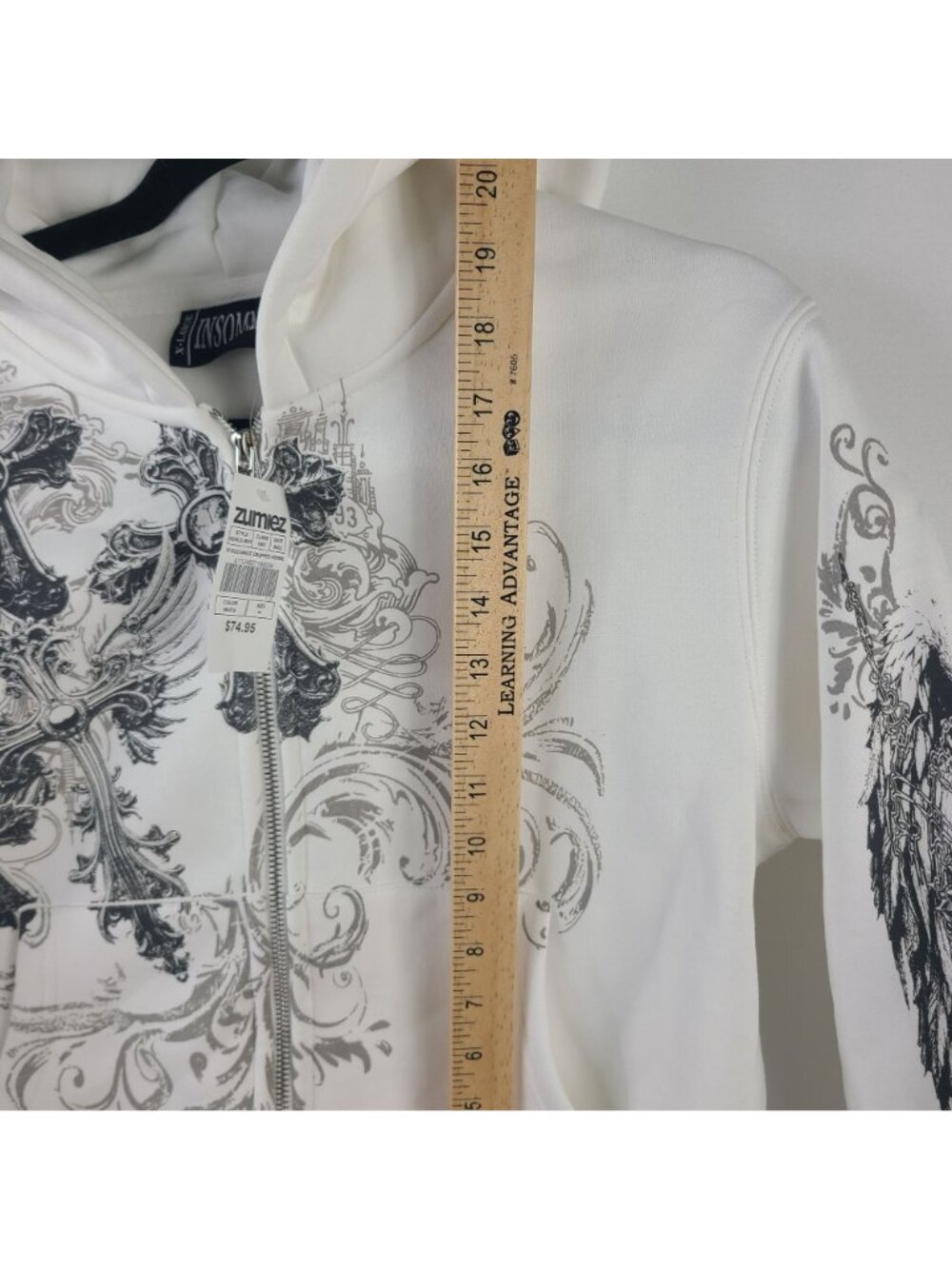 NEW Insomnia IV Elegance Cropped Hoodie With Angel & Cross Graphic White Sz XL - Picture 6 of 7